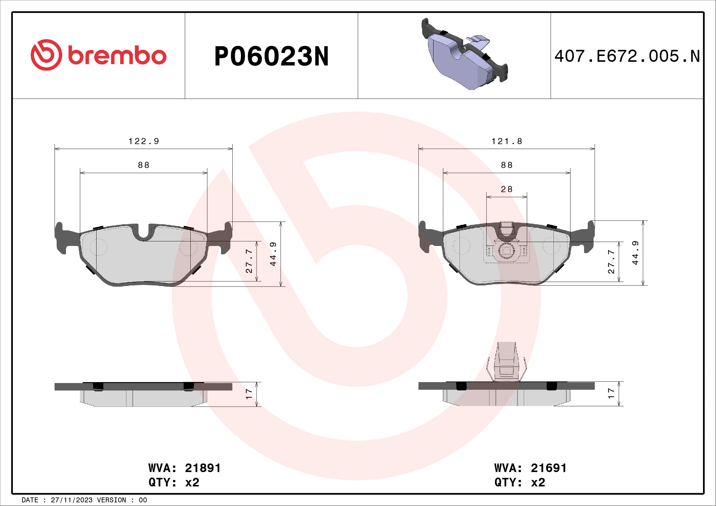 BREMBO fékbetétkészlet, tárcsafék - P06023N - TothCarparts