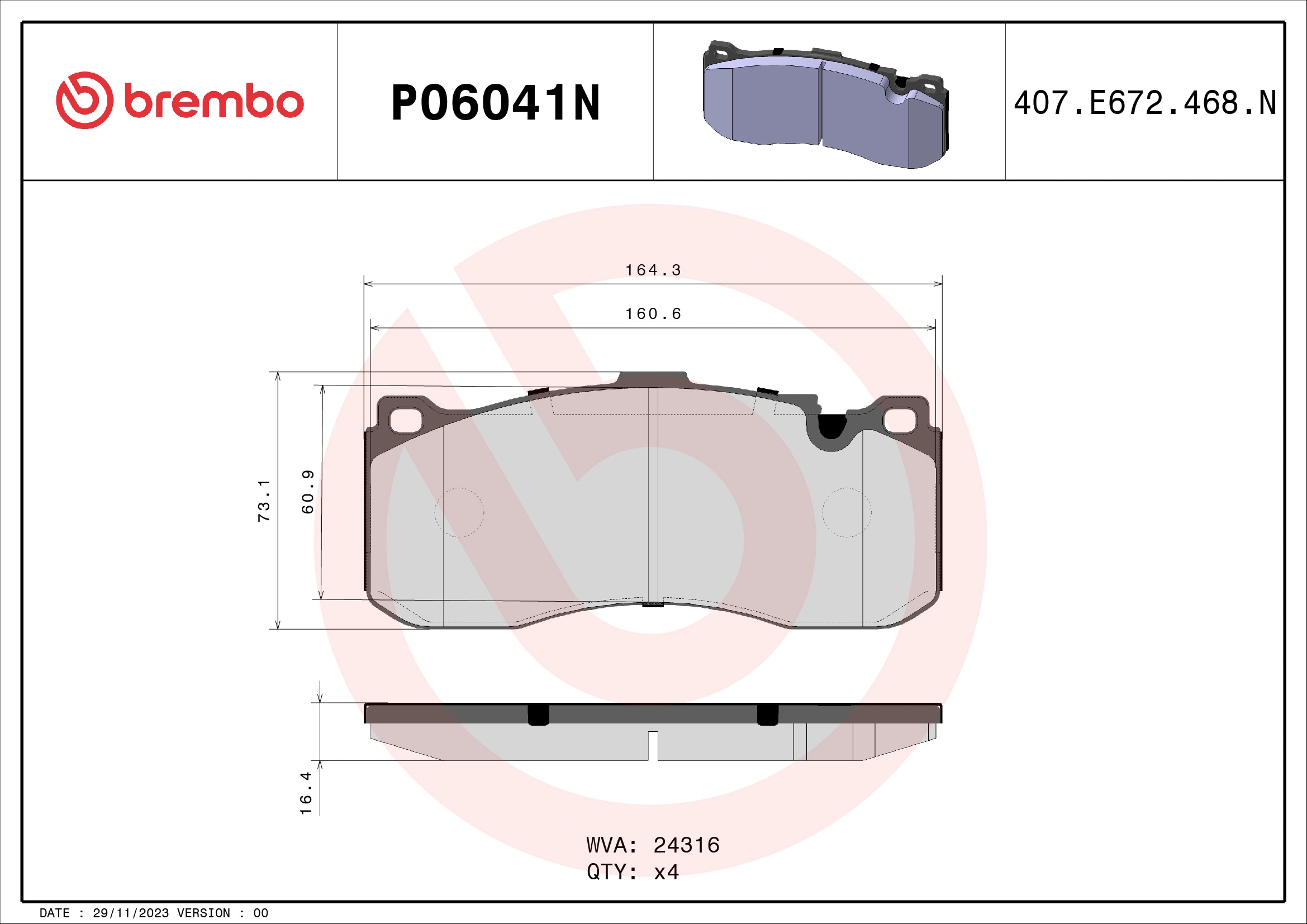 BREMBO fékbetétkészlet, tárcsafék - P06041N - TothCarparts