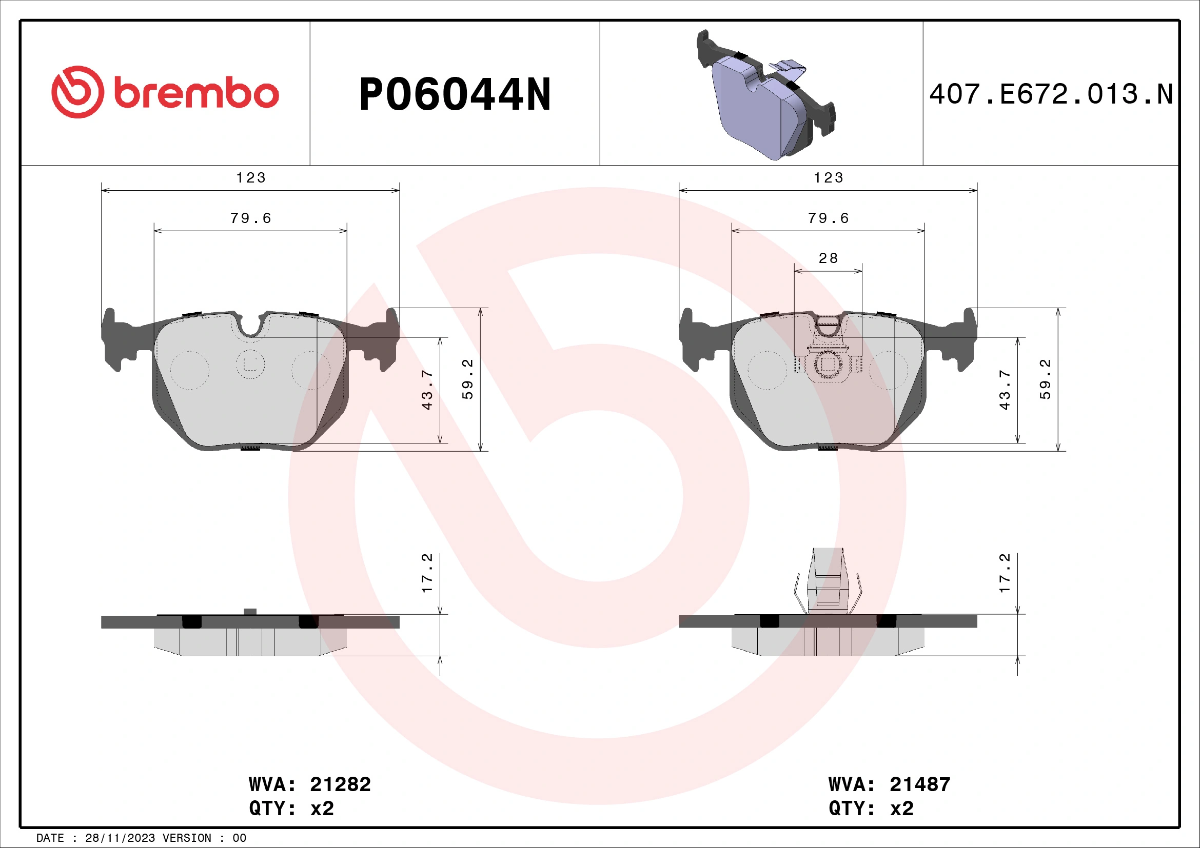 BREMBO fékbetétkészlet, tárcsafék - P06044N - TothCarparts