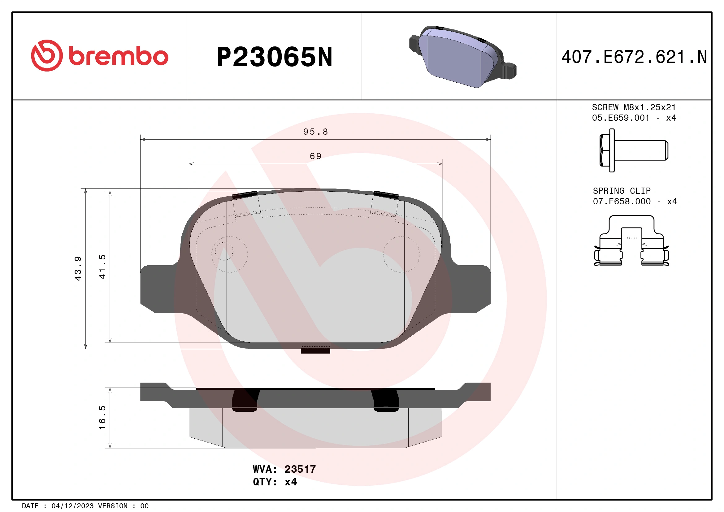 BREMBO fékbetétkészlet, tárcsafék - P23065N - TothCarparts