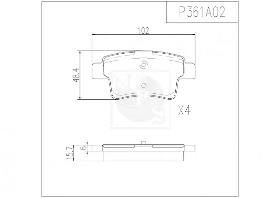NPS fékbetétkészlet, tárcsafék - P361A02 - TothCarparts