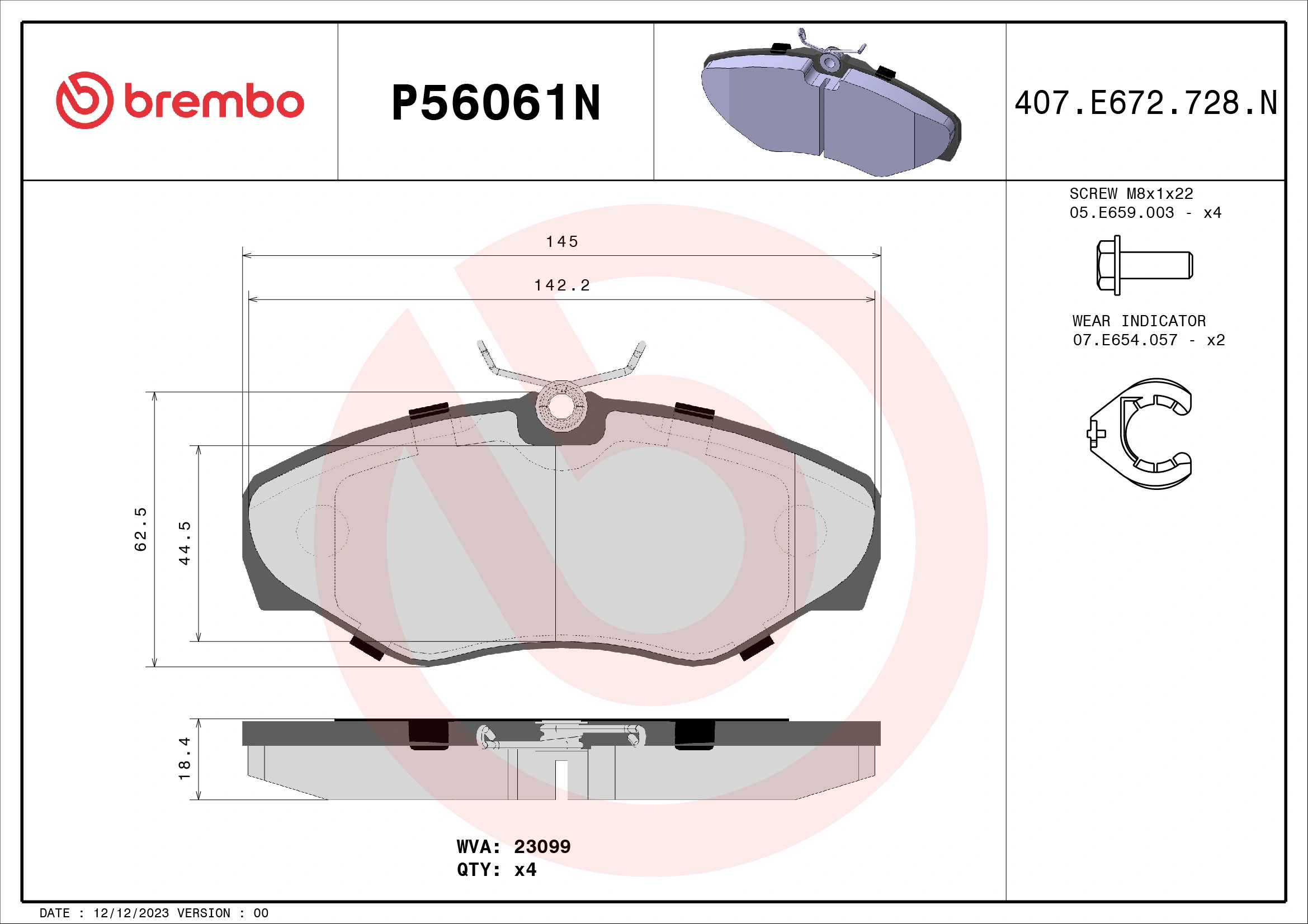 BREMBO fékbetétkészlet, tárcsafék - P56061N - TothCarparts