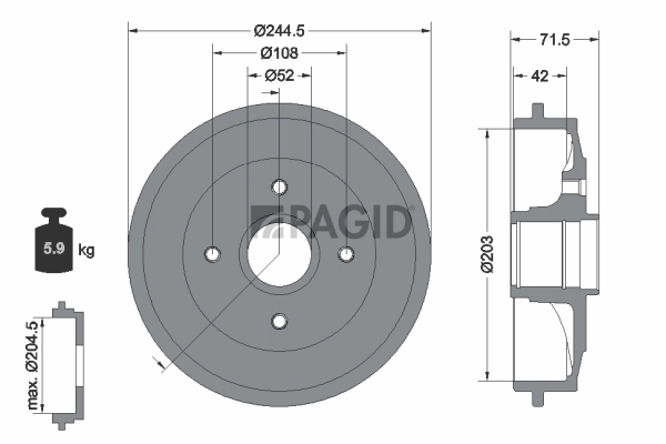 PAGID fékdob - 61266N - TothCarparts