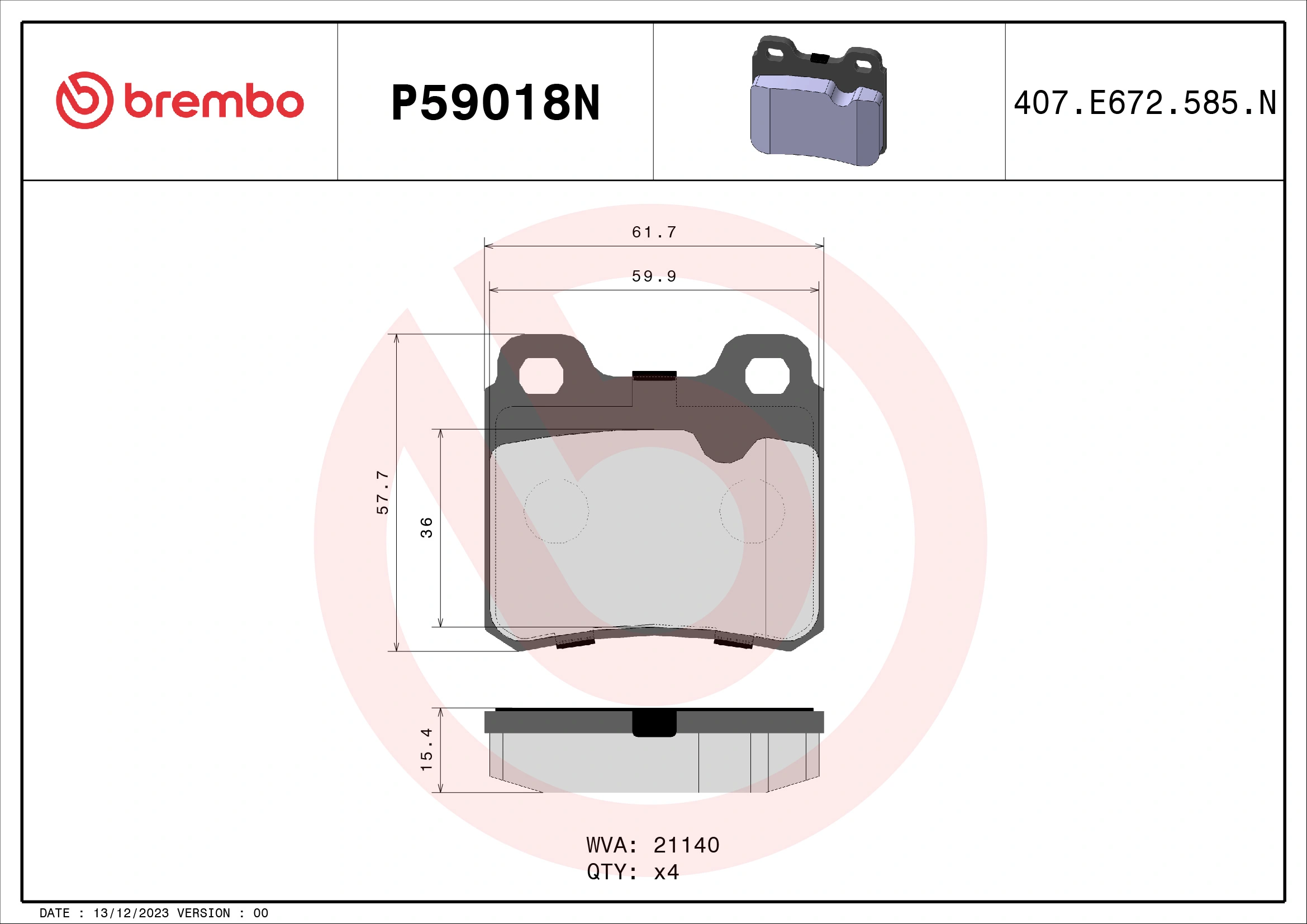 BREMBO fékbetétkészlet, tárcsafék - P59018N - TothCarparts