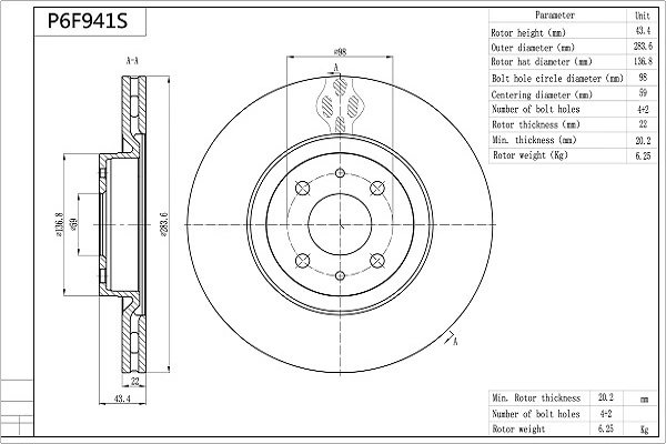 AISIN féktárcsa - P6F941S - TothCarparts