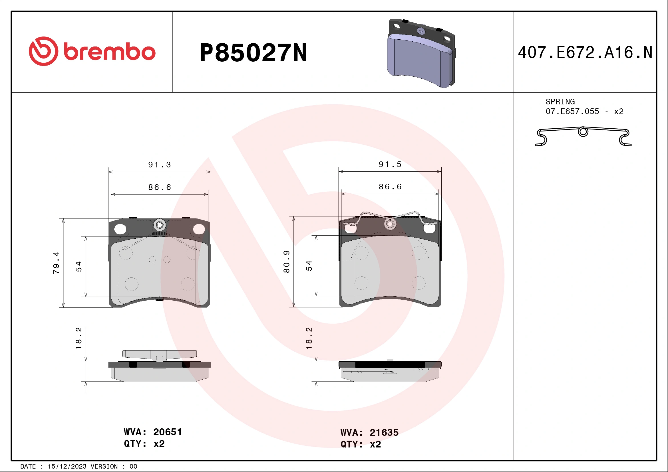 BREMBO fékbetétkészlet, tárcsafék - P85027N - TothCarparts