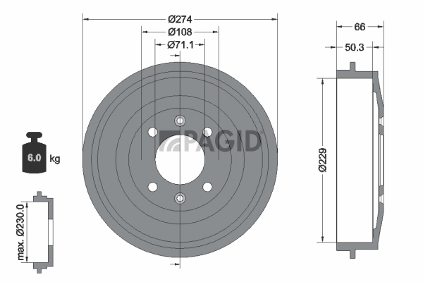PAGID fékdob - 62505N - TothCarparts