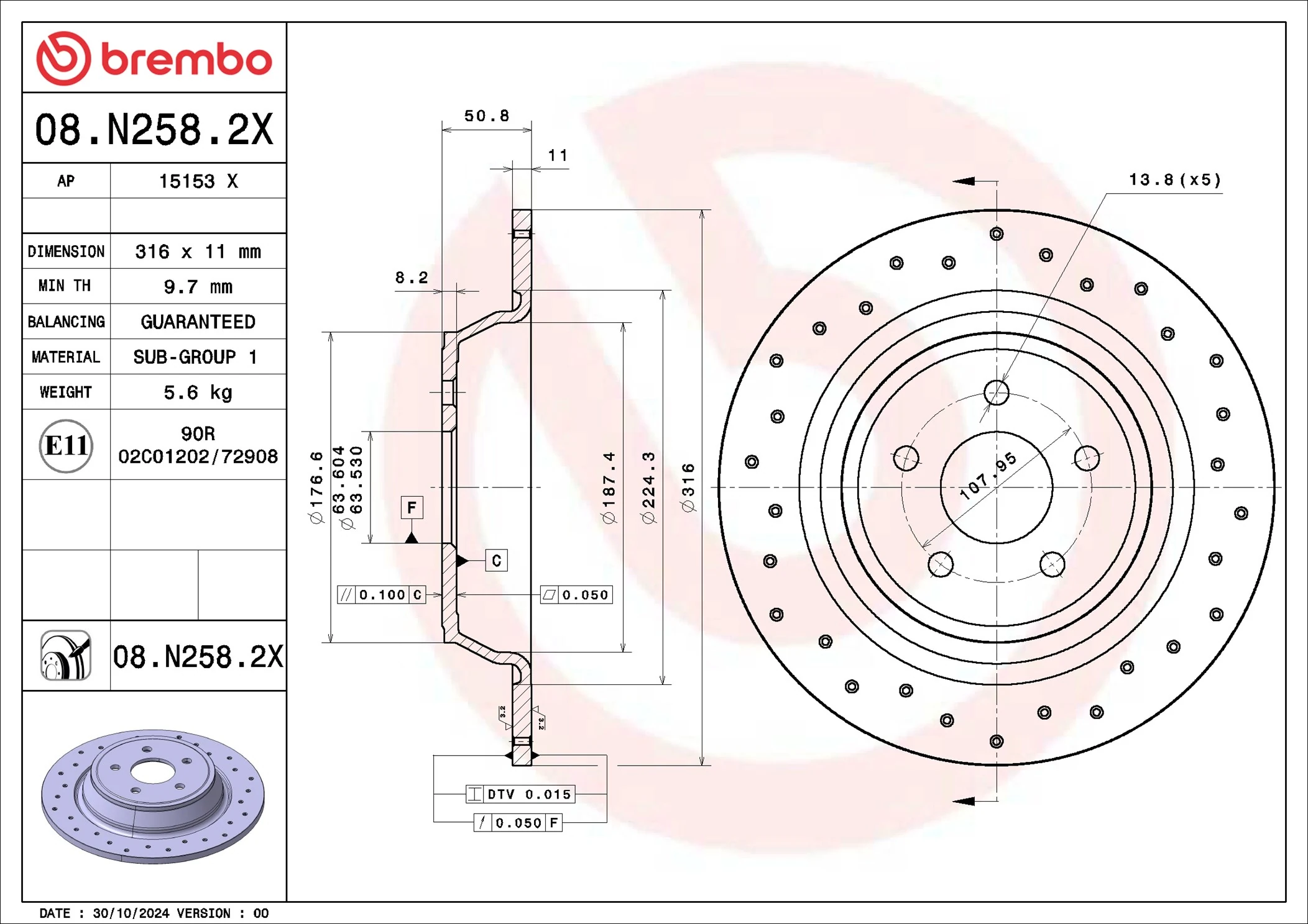 BREMBO féktárcsa - 08.N258.2X - TothCarparts