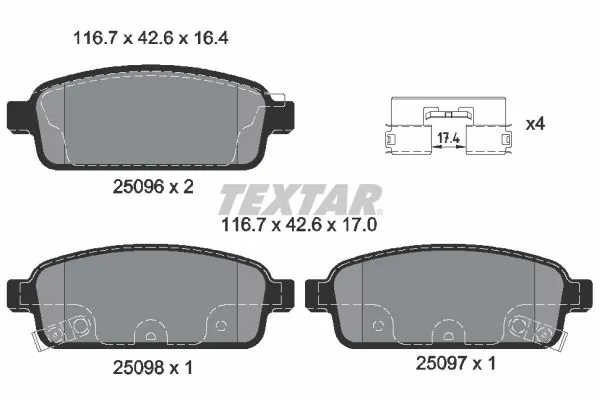 TEXTAR fékbetétkészlet, tárcsafék - 2509602SC - TothCarparts