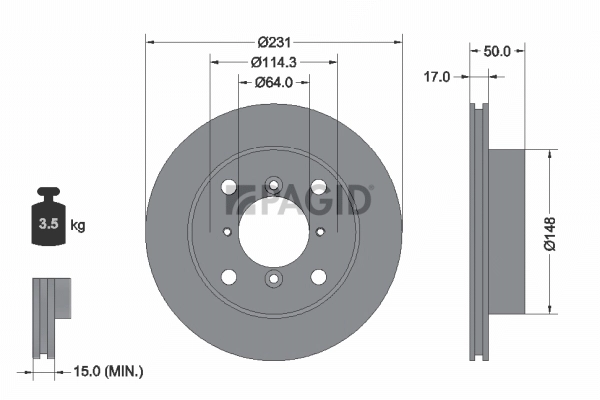 PAGID féktárcsa - 53404N - TothCarparts