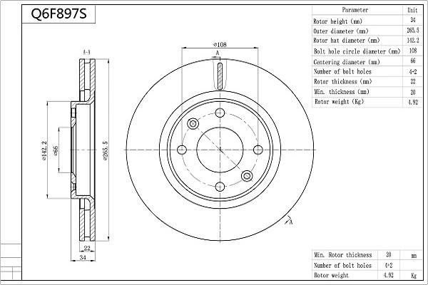 AISIN féktárcsa - Q6F897S - TothCarparts