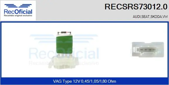 RECOFICIAL ellenállás, belső tér szellőzés - RECSRS73012.0 - TothCarparts