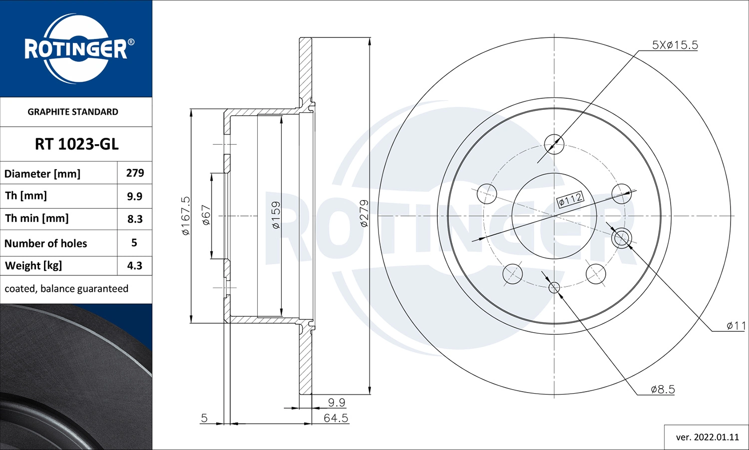 ROTINGER féktárcsa - RT 1023-GL - TothCarparts