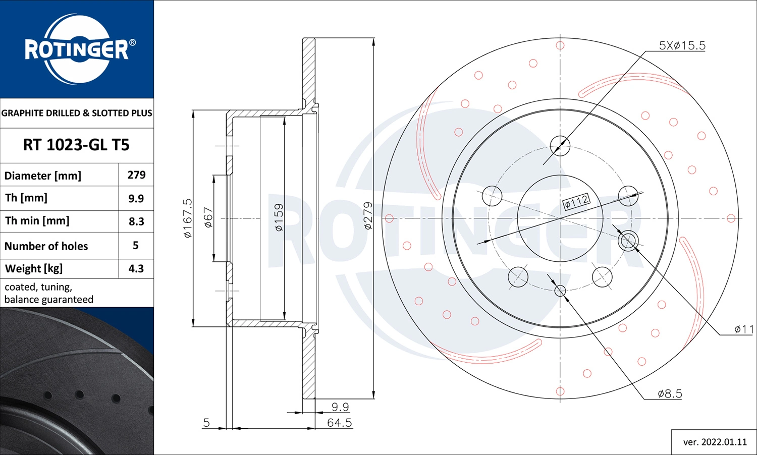 ROTINGER féktárcsa - RT 1023-GL T5 - TothCarparts