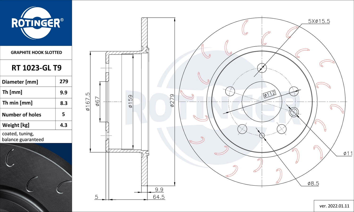 ROTINGER féktárcsa - RT 1023-GL T9 - TothCarparts