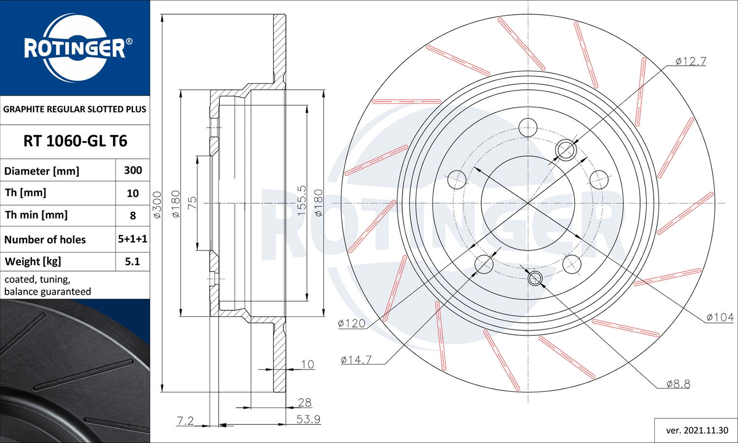 ROTINGER féktárcsa - RT 1060-GL T6 - TothCarparts