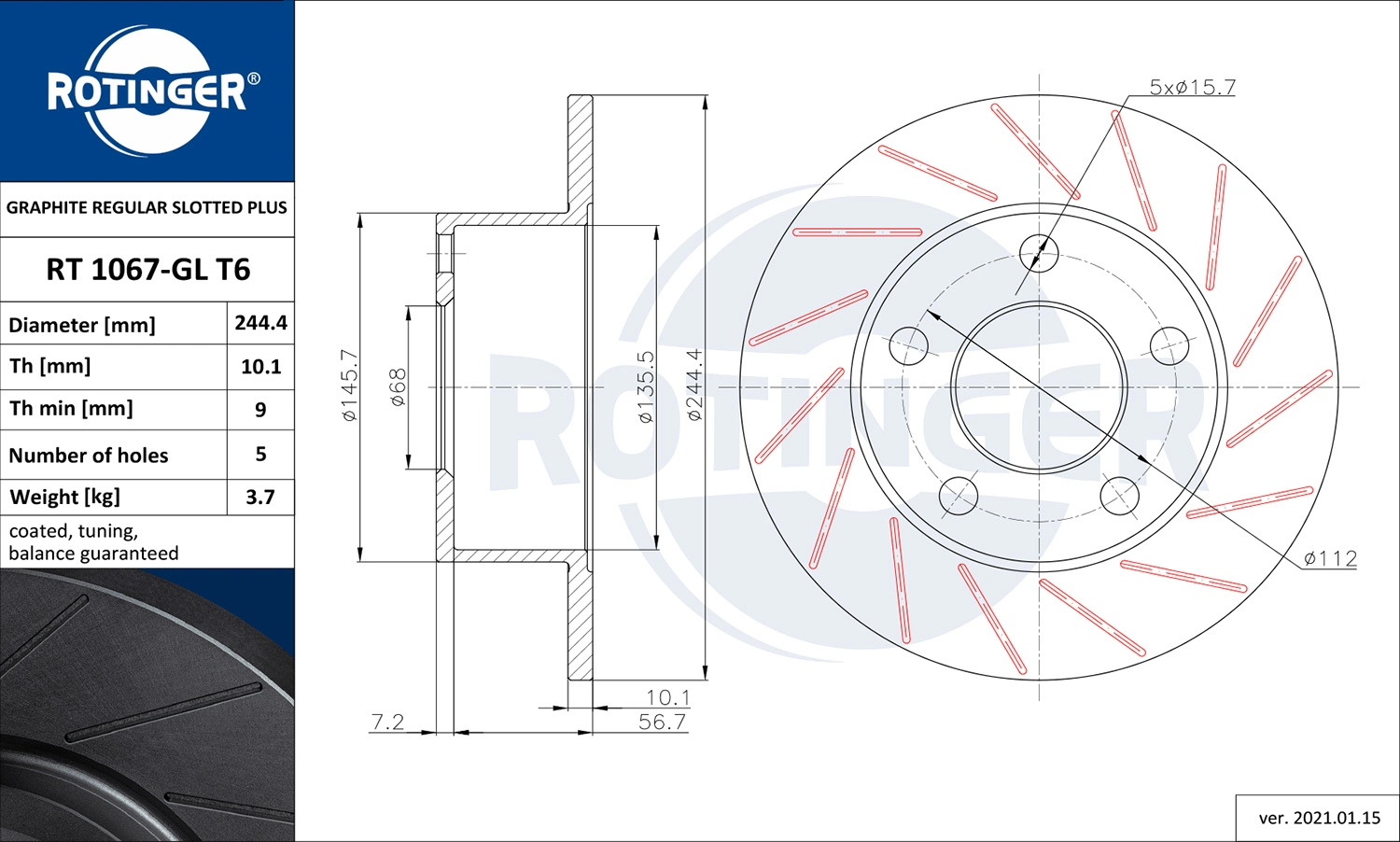 ROTINGER féktárcsa - RT 1067-GL T6 - TothCarparts