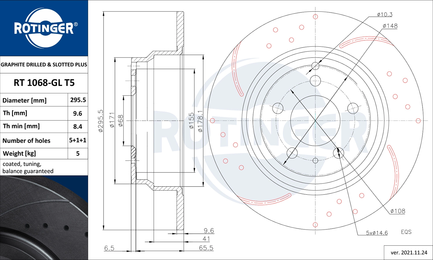 ROTINGER féktárcsa - RT 1068-GL T5 - TothCarparts