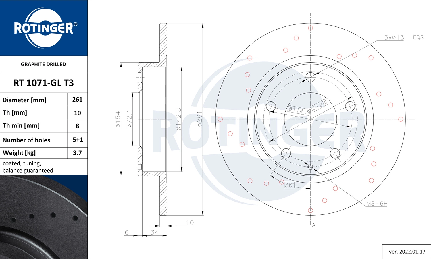 ROTINGER féktárcsa - RT 1071-GL T3 - TothCarparts