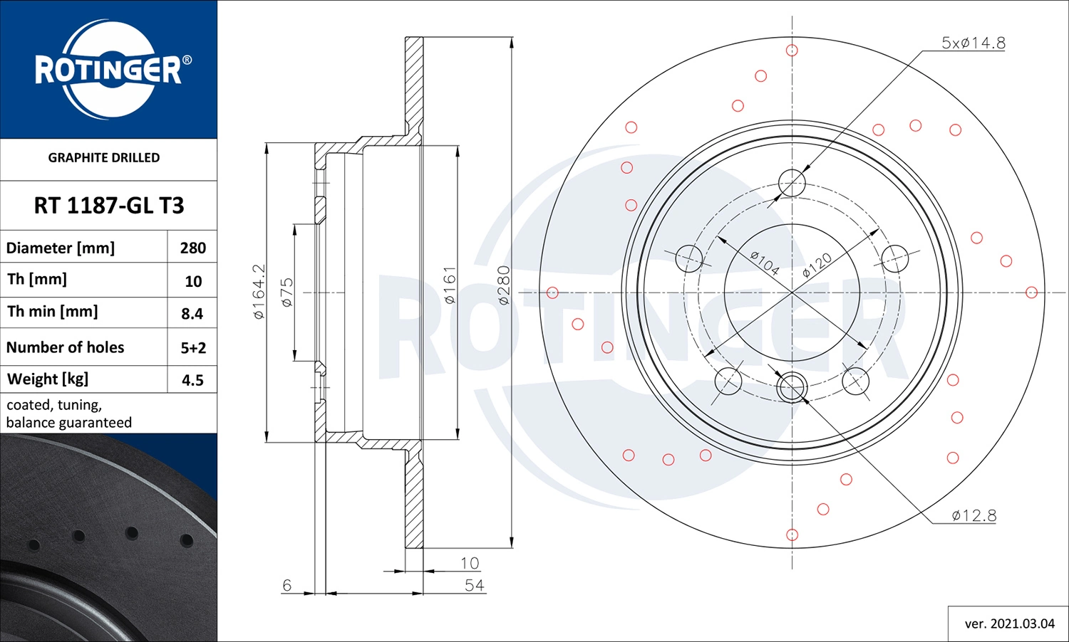 ROTINGER féktárcsa - RT 1187-GL T3 - TothCarparts