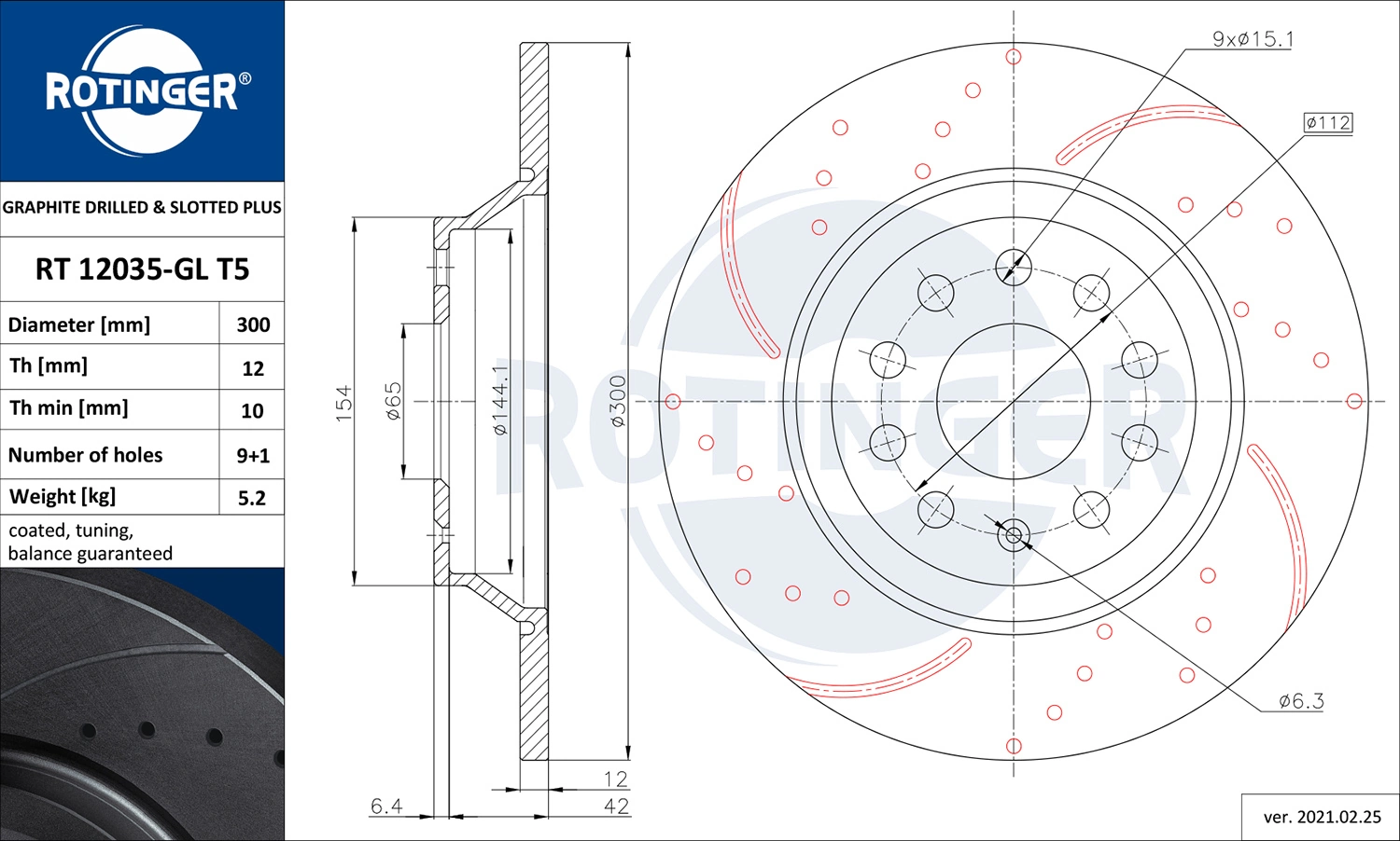 ROTINGER féktárcsa - RT 12035-GL T5 - TothCarparts
