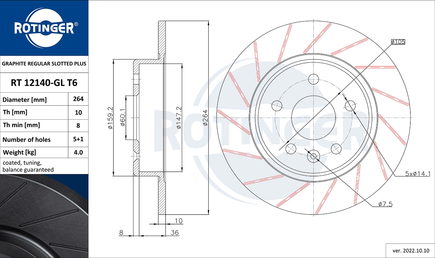 ROTINGER féktárcsa - RT 12140-GL T6 - TothCarparts