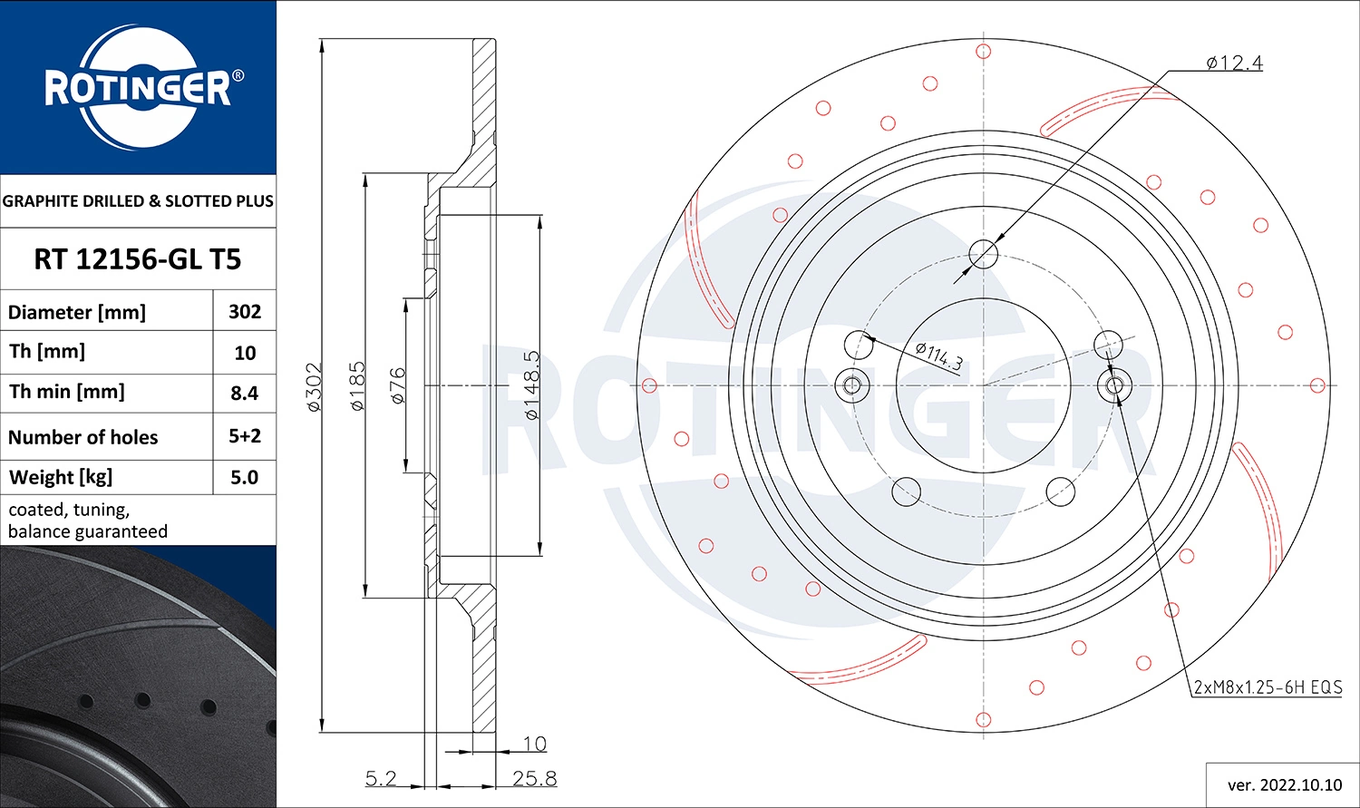 ROTINGER féktárcsa - RT 12156-GL T5 - TothCarparts