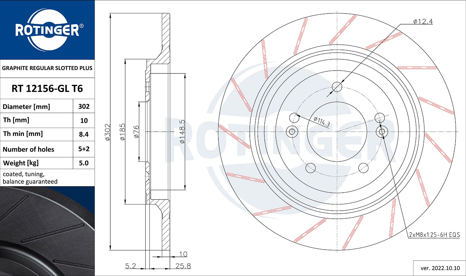 ROTINGER féktárcsa - RT 12156-GL T6 - TothCarparts