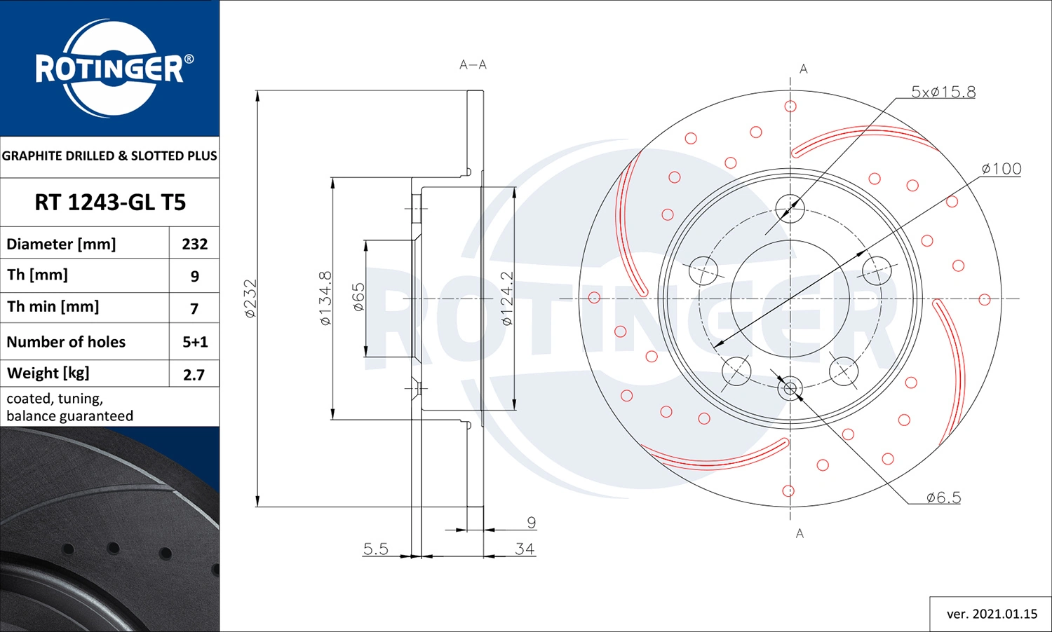 ROTINGER féktárcsa - RT 1243-GL T5 - TothCarparts
