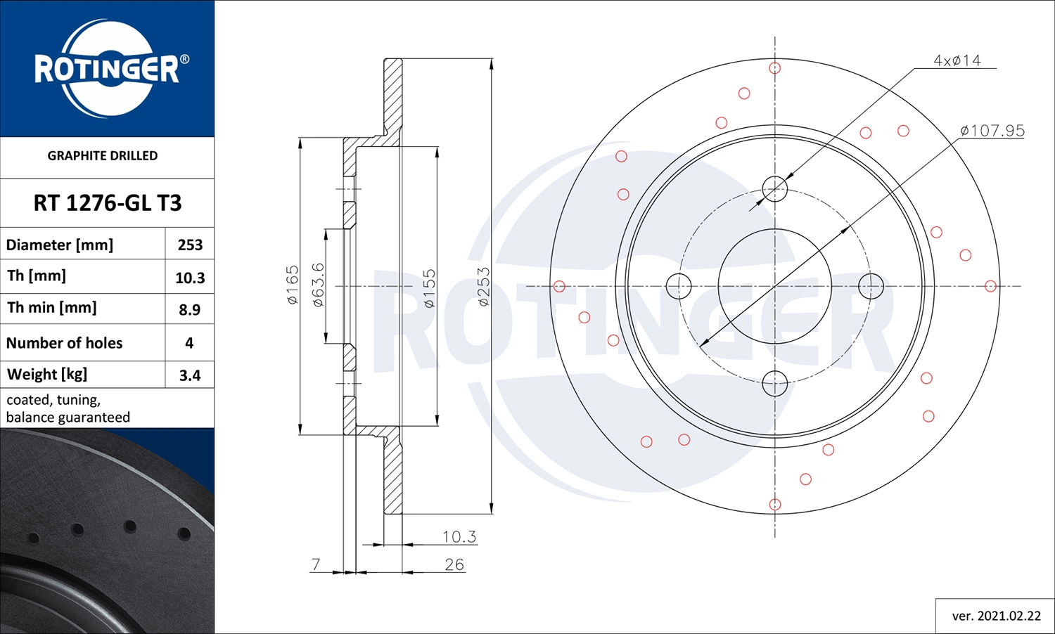 ROTINGER féktárcsa - RT 1276-GL T3 - TothCarparts