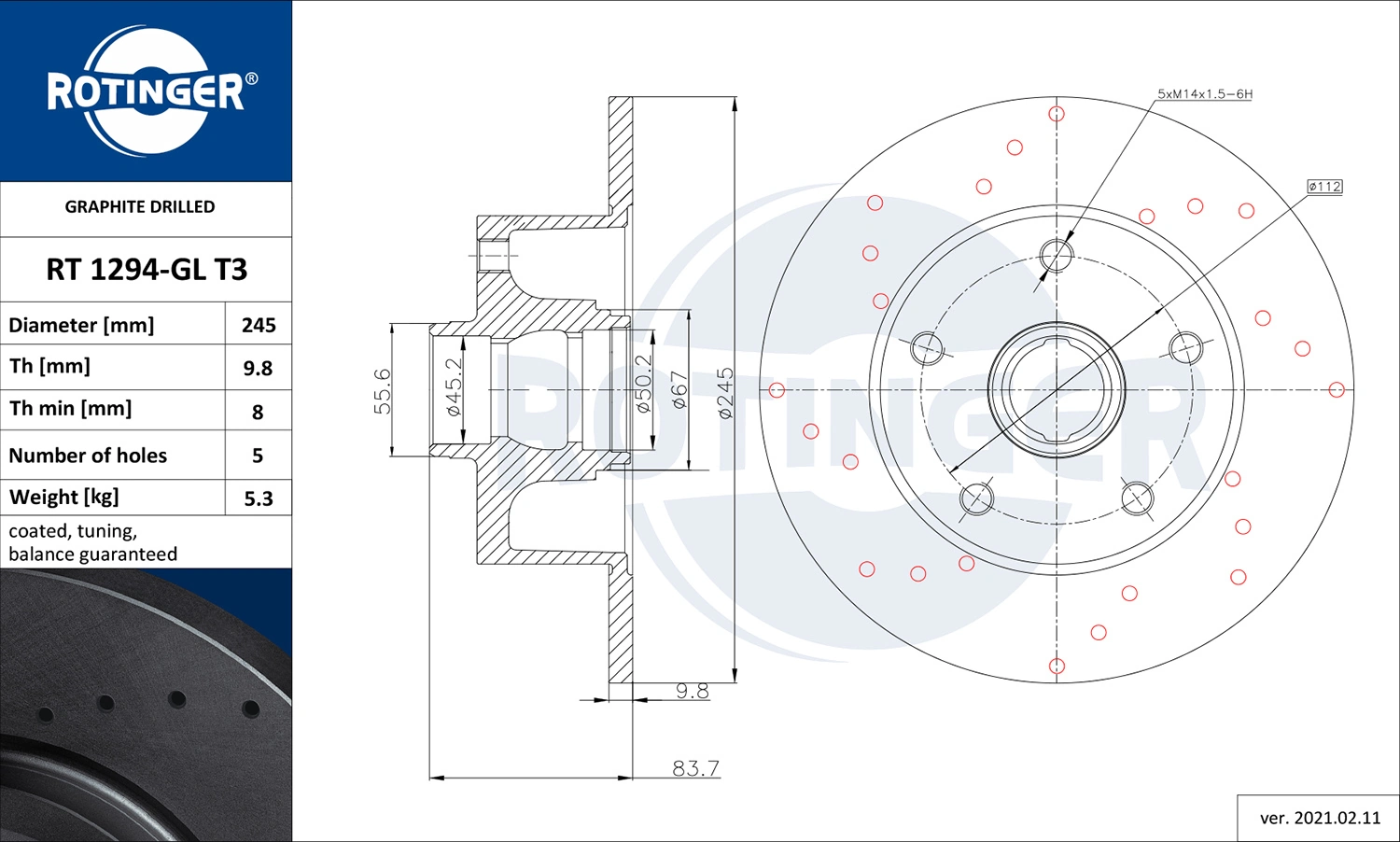 ROTINGER féktárcsa - RT 1294-GL T3 - TothCarparts
