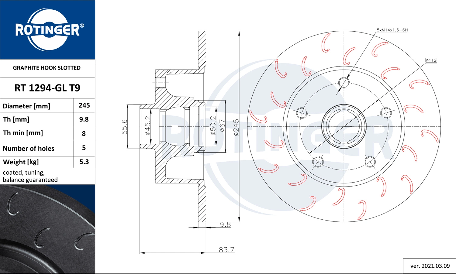 ROTINGER féktárcsa - RT 1294-GL T9 - TothCarparts