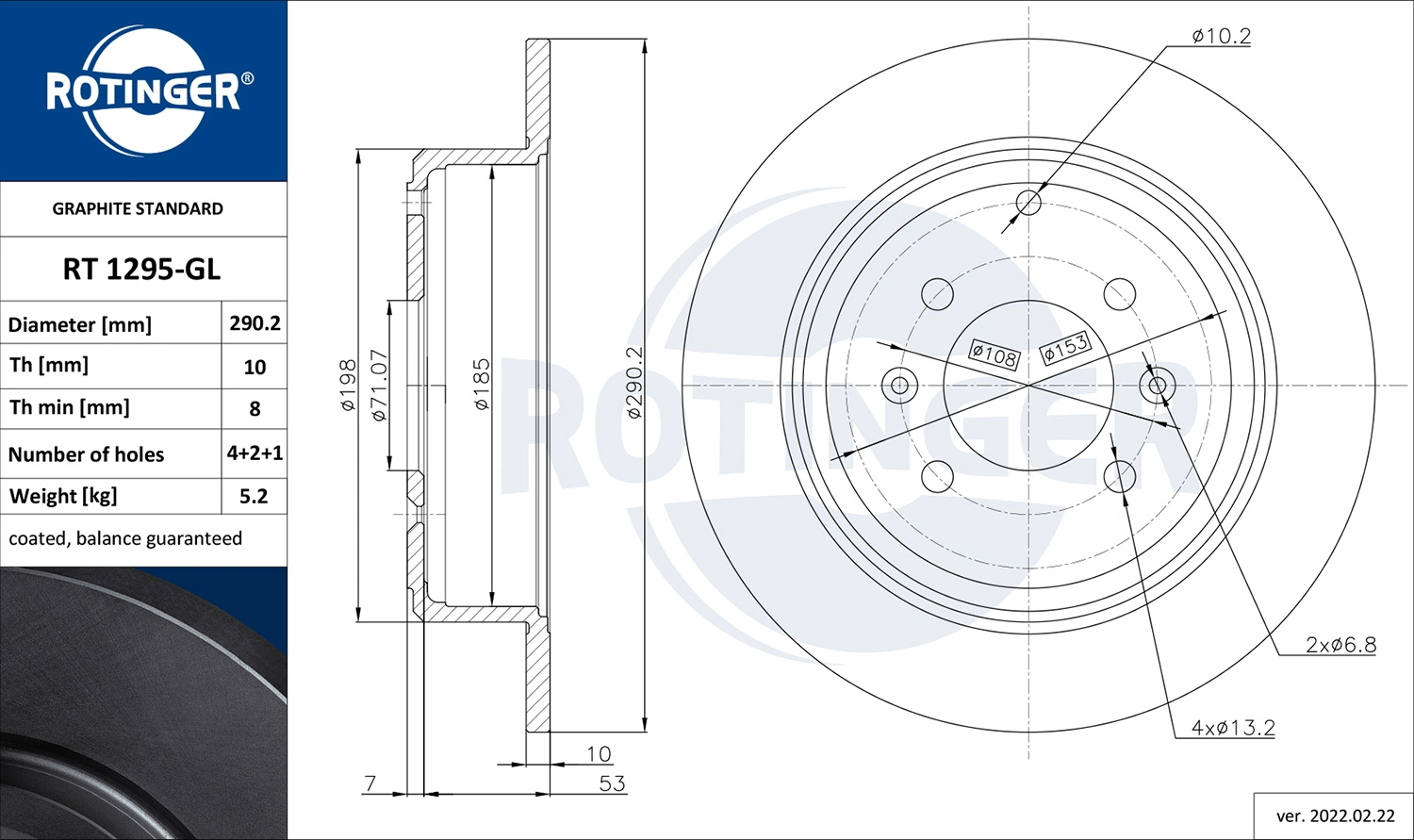 ROTINGER féktárcsa - RT 1295-GL - TothCarparts