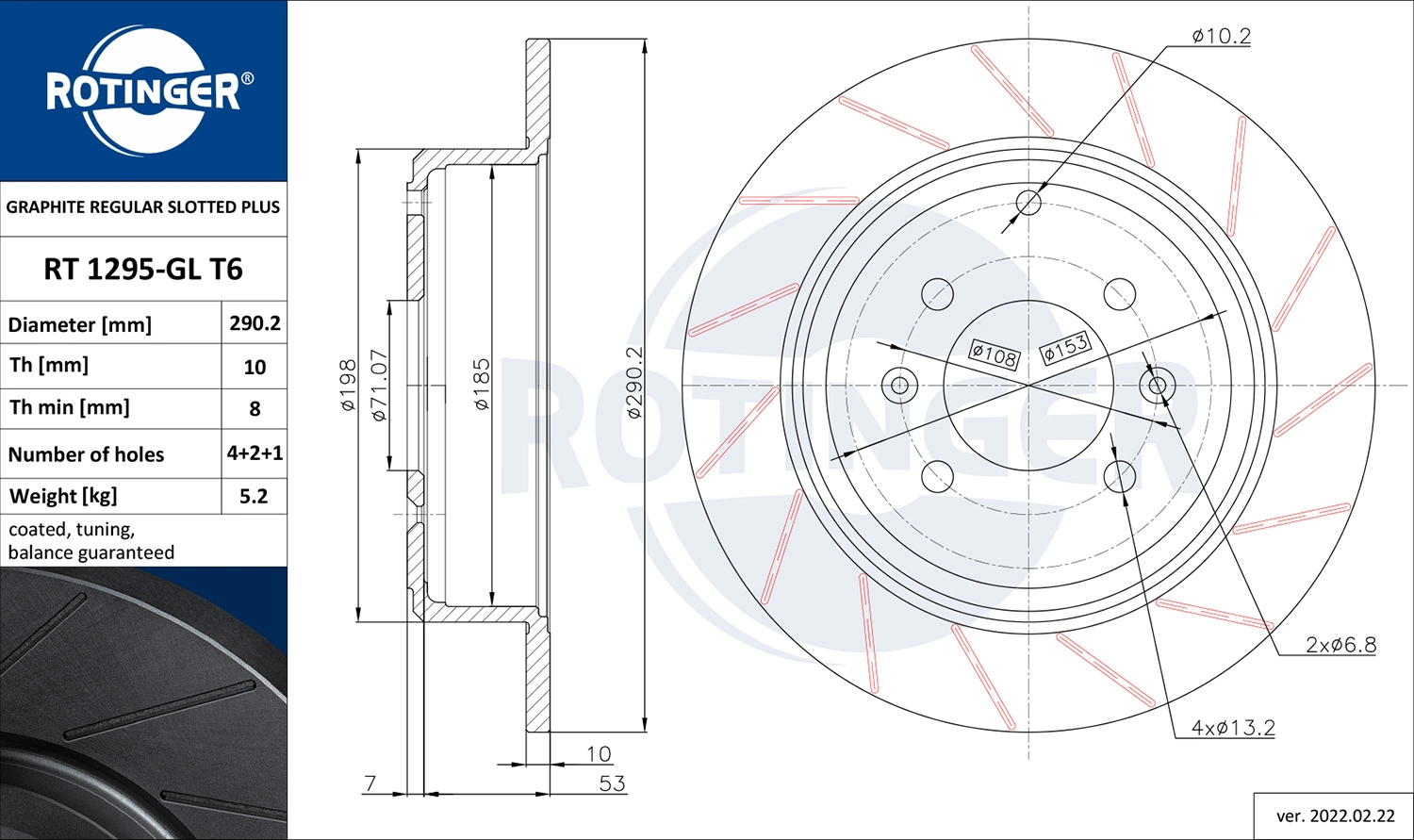 ROTINGER féktárcsa - RT 1295-GL T6 - TothCarparts