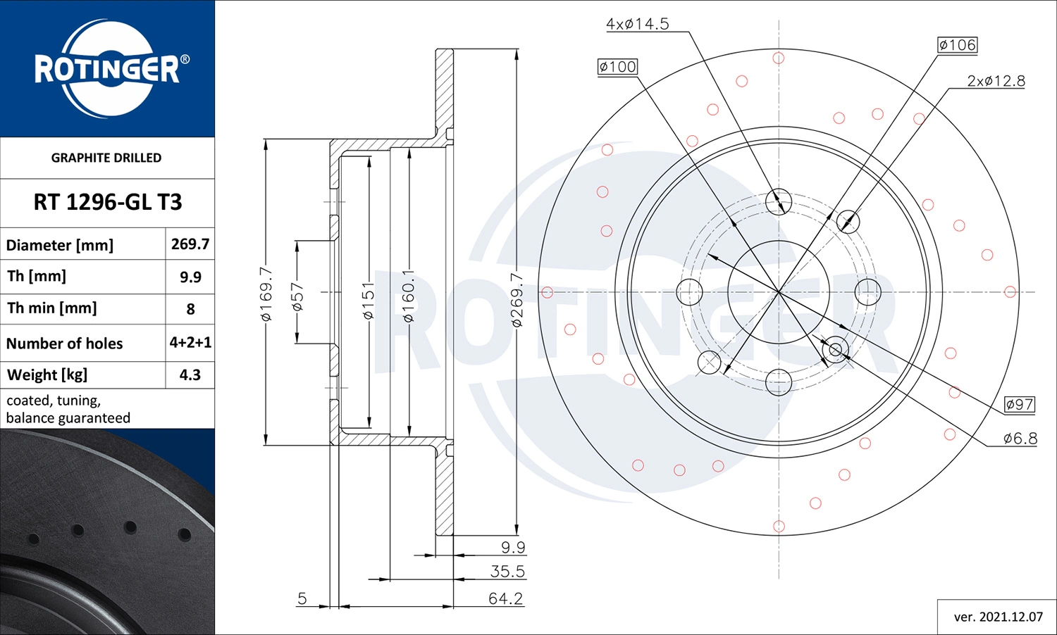 ROTINGER féktárcsa - RT 1296-GL T3 - TothCarparts