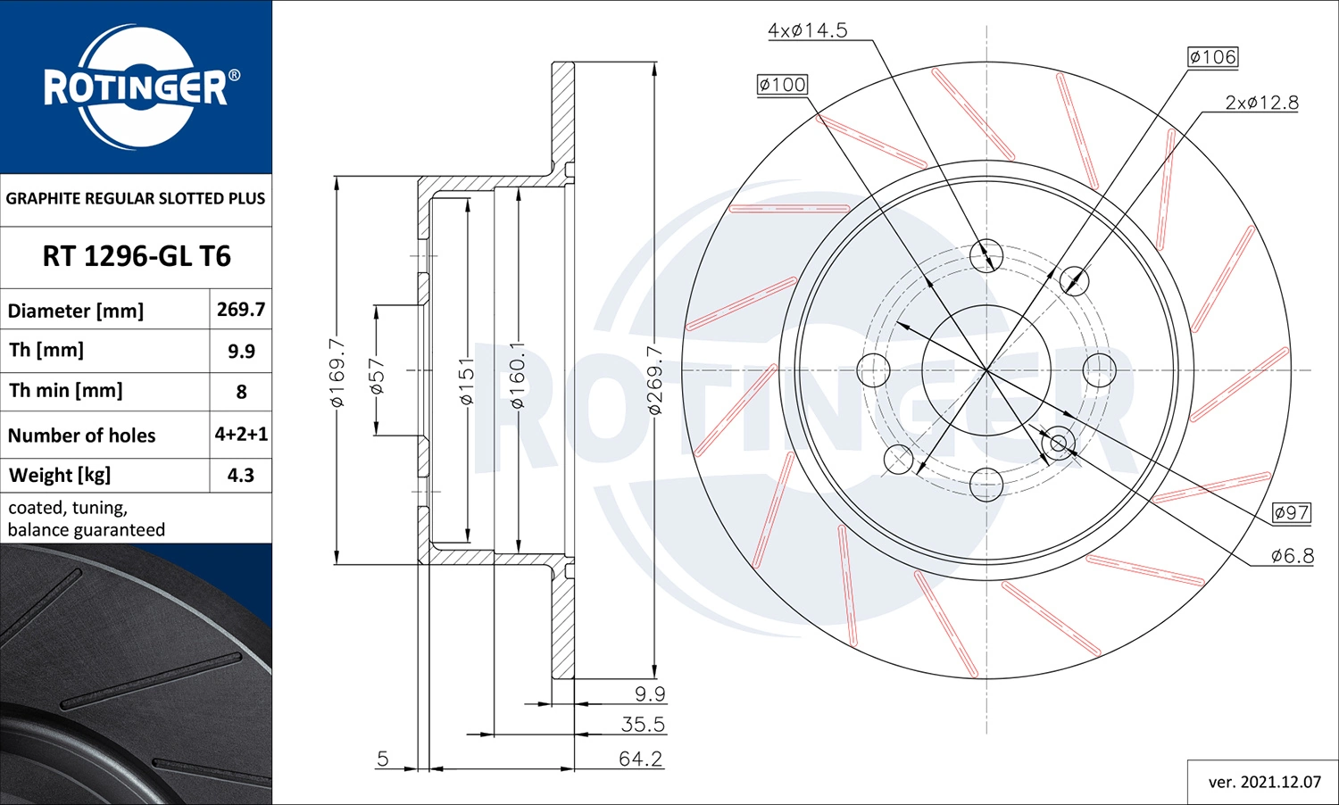 ROTINGER féktárcsa - RT 1296-GL T6 - TothCarparts