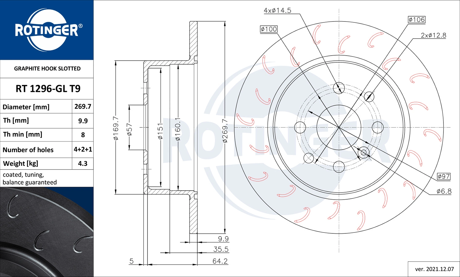 ROTINGER féktárcsa - RT 1296-GL T9 - TothCarparts