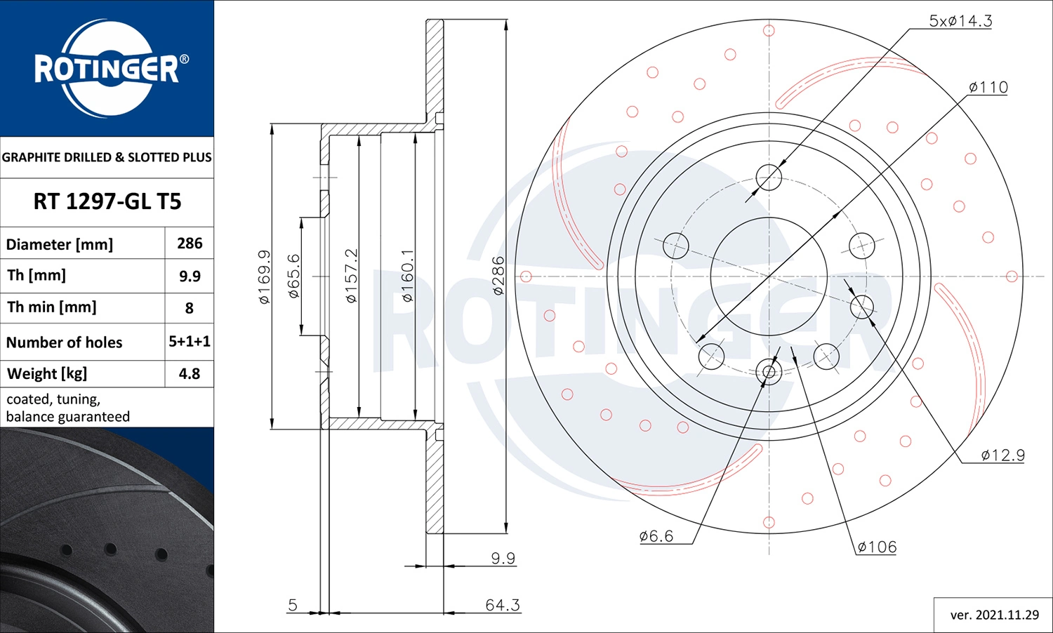 ROTINGER féktárcsa - RT 1297-GL T5 - TothCarparts