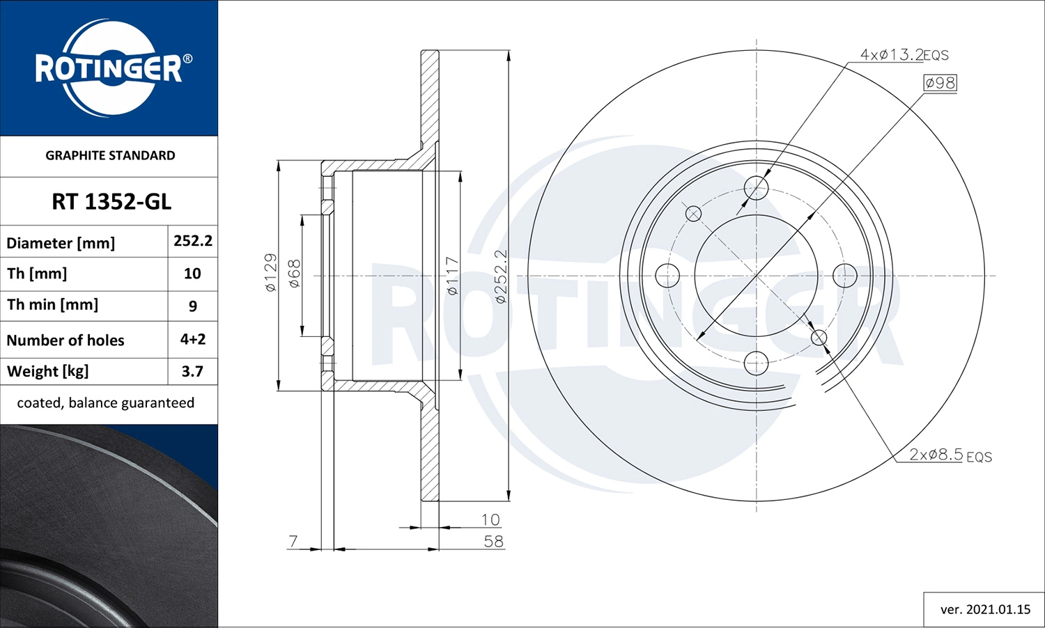 ROTINGER féktárcsa - RT 1352-GL - TothCarparts
