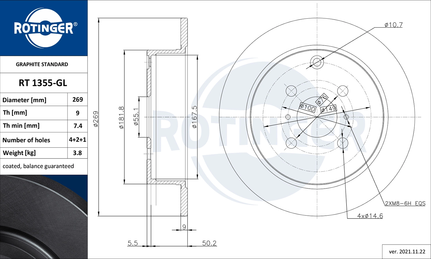 ROTINGER féktárcsa - RT 1355-GL - TothCarparts