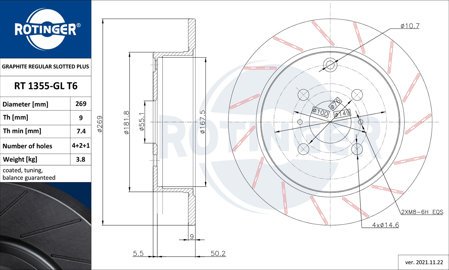 ROTINGER féktárcsa - RT 1355-GL T6 - TothCarparts