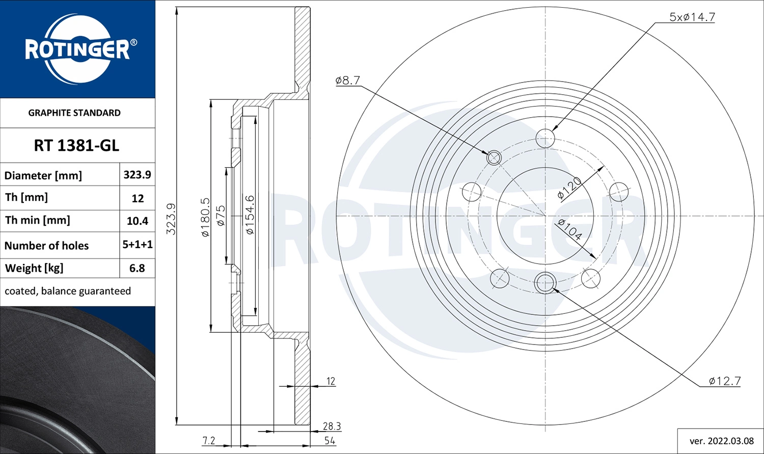 ROTINGER féktárcsa - RT 1381-GL - TothCarparts