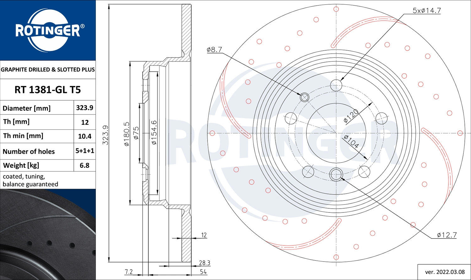 ROTINGER féktárcsa - RT 1381-GL T5 - TothCarparts