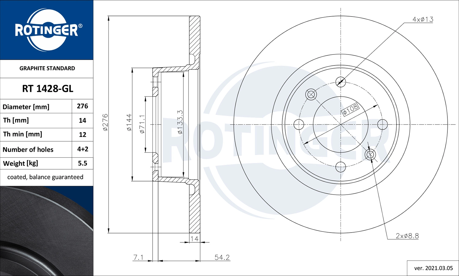 ROTINGER féktárcsa - RT 1428-GL - TothCarparts