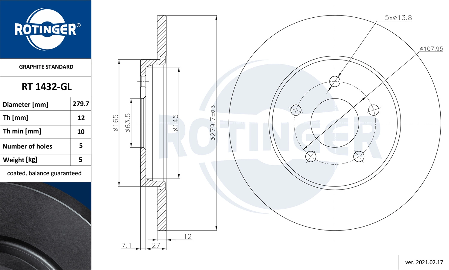 ROTINGER féktárcsa - RT 1432-GL - TothCarparts