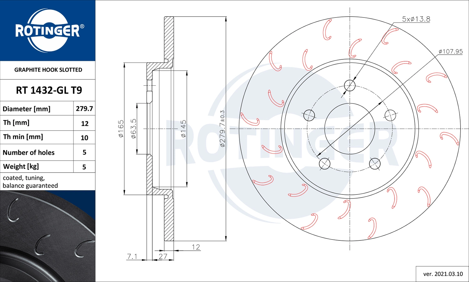 ROTINGER féktárcsa - RT 1432-GL T9 - TothCarparts