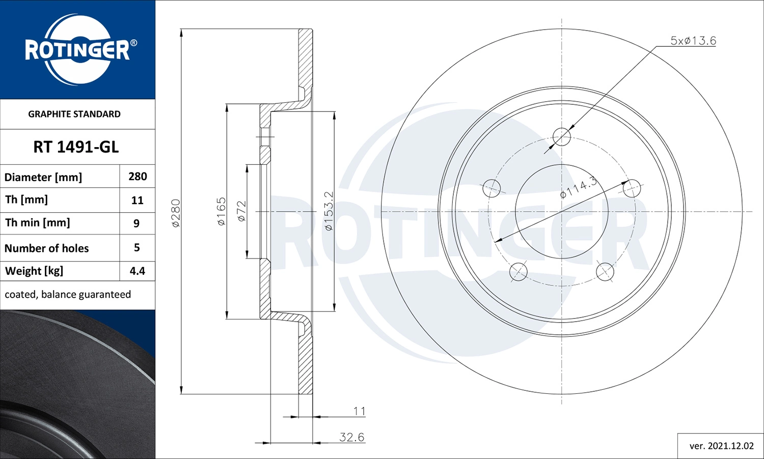 ROTINGER féktárcsa - RT 1491-GL - TothCarparts