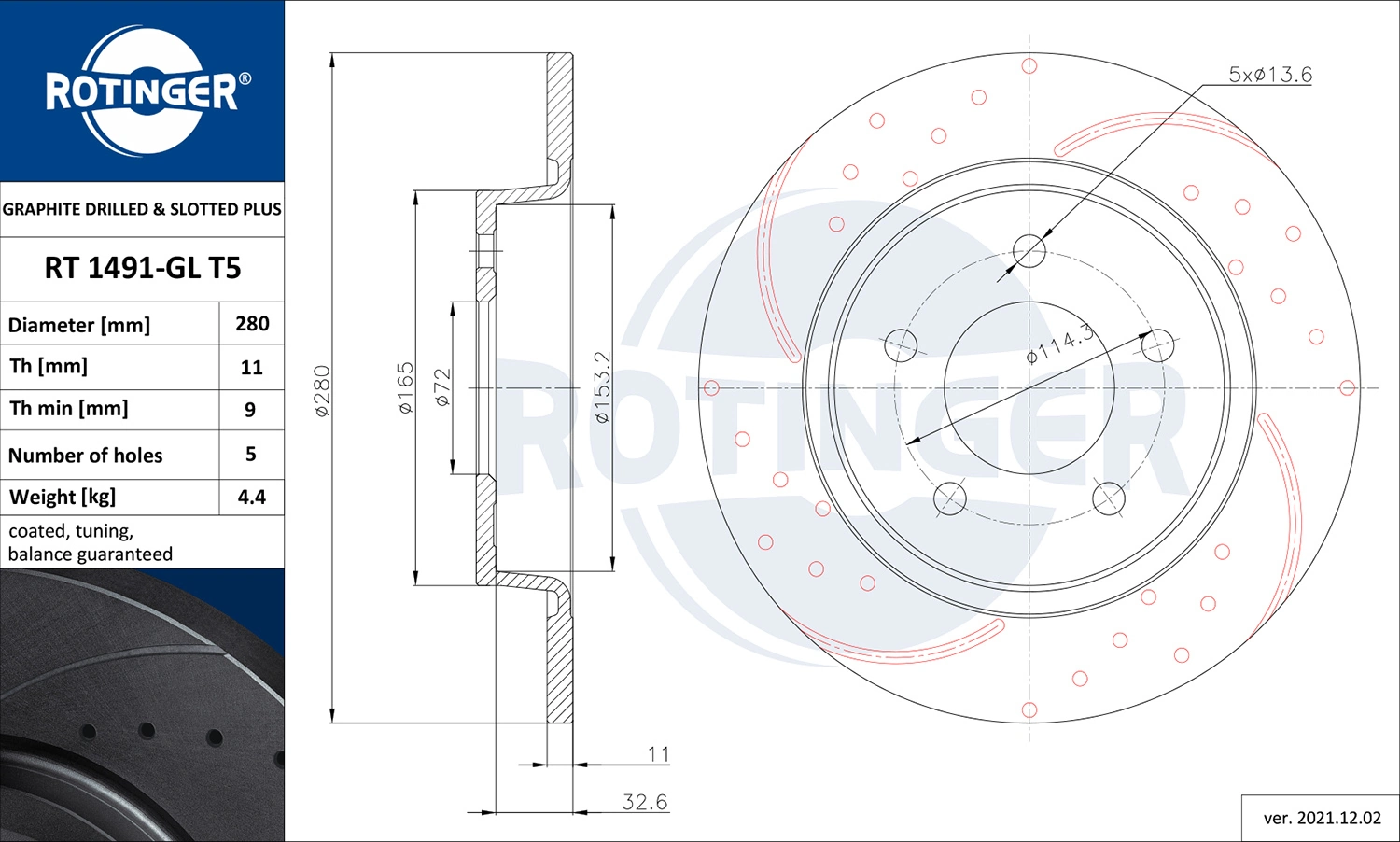 ROTINGER féktárcsa - RT 1491-GL T5 - TothCarparts