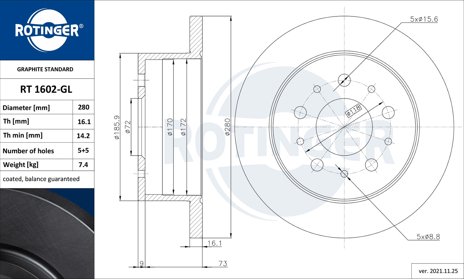 ROTINGER féktárcsa - RT 1602-GL - TothCarparts
