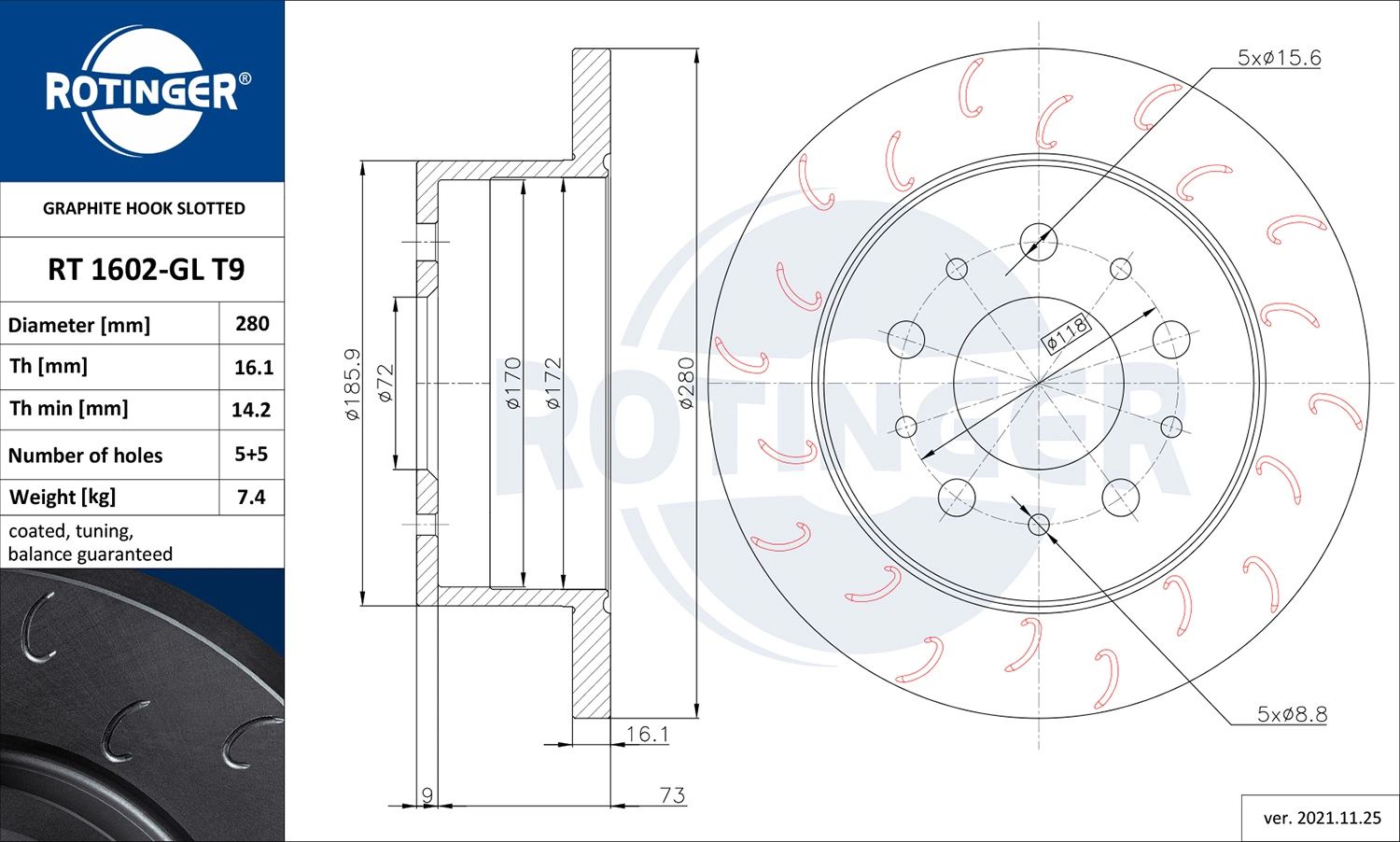 ROTINGER féktárcsa - RT 1602-GL T9 - TothCarparts